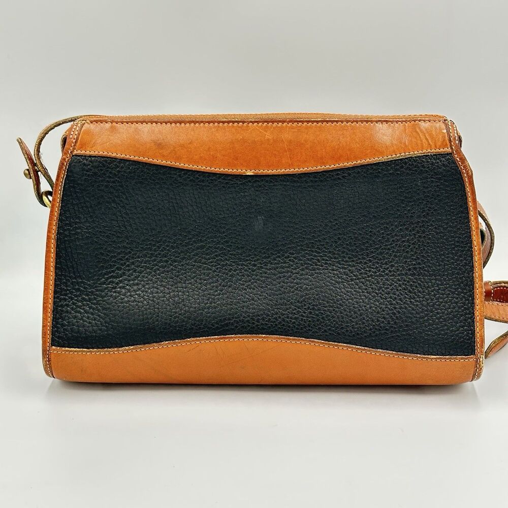 VTG Dooney & Bourke Crossbody Purse Pebbled Black & Tan Smooth Leather Footed - Picture 5 of 13
